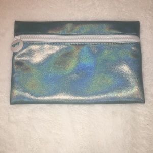 Blue holographic mini Ipsy makeup pouch